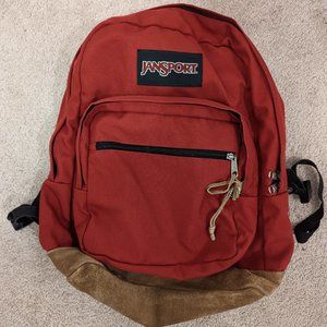 Jansport Backpack Red with suede brown bottom